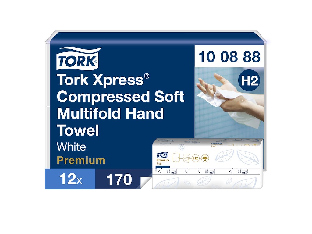 Håndklædeark Tork H2 100888 Premium Soft 2-lags komprimerede 12x170 ark