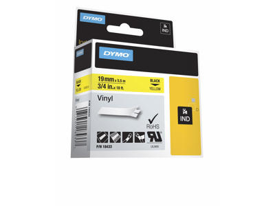 Dymo tape Rhino 19mm vinyl sort/gul 18433
