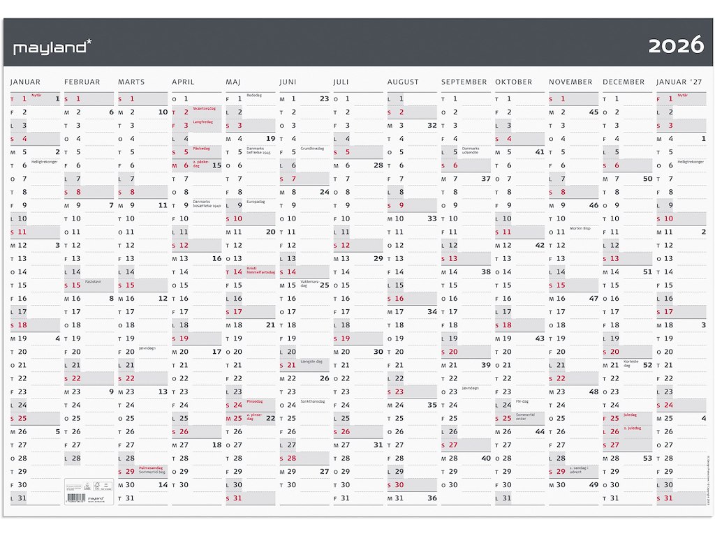Kæmpekalender Moderne 1x13 mdr. papir rør 2026