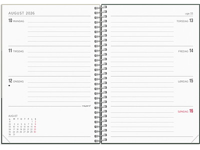 A6 ugekalender tværformat tekstilpræg 2026