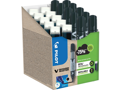 Whiteboardmarker Pilot Begreen rund sort 10 stk+10 refills