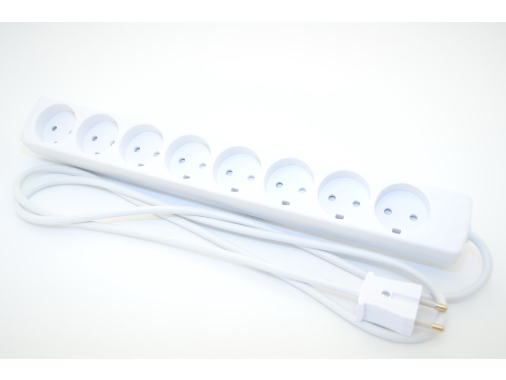 Strømskinne med 8 udtag 2-pin u/jord 1,5 meter hvid