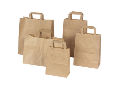 Bærepose papir brun 220x125x290 mm 8 liter med flad hank 250 stk