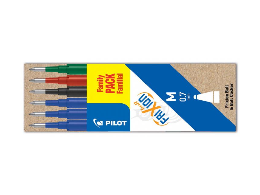 Refill Pilot FriXion sort/3xblå/rød/grøn 0,7 mm 6-stk