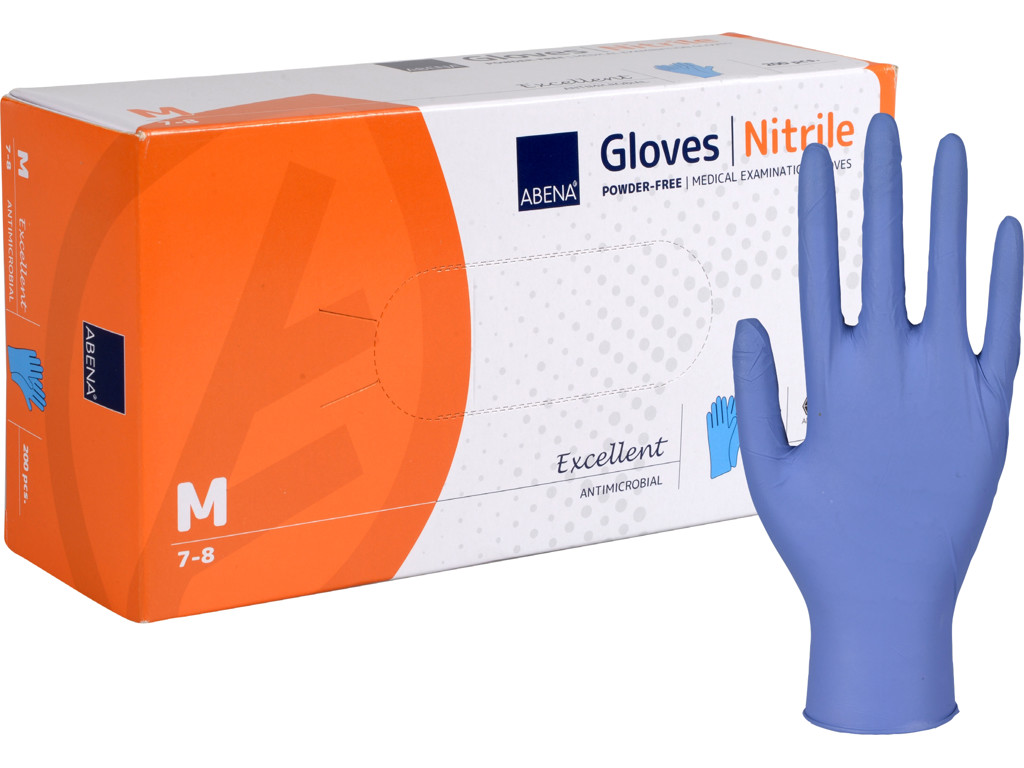 Nitrilhandske pudderfri M blå 200 stk antimikrobiel