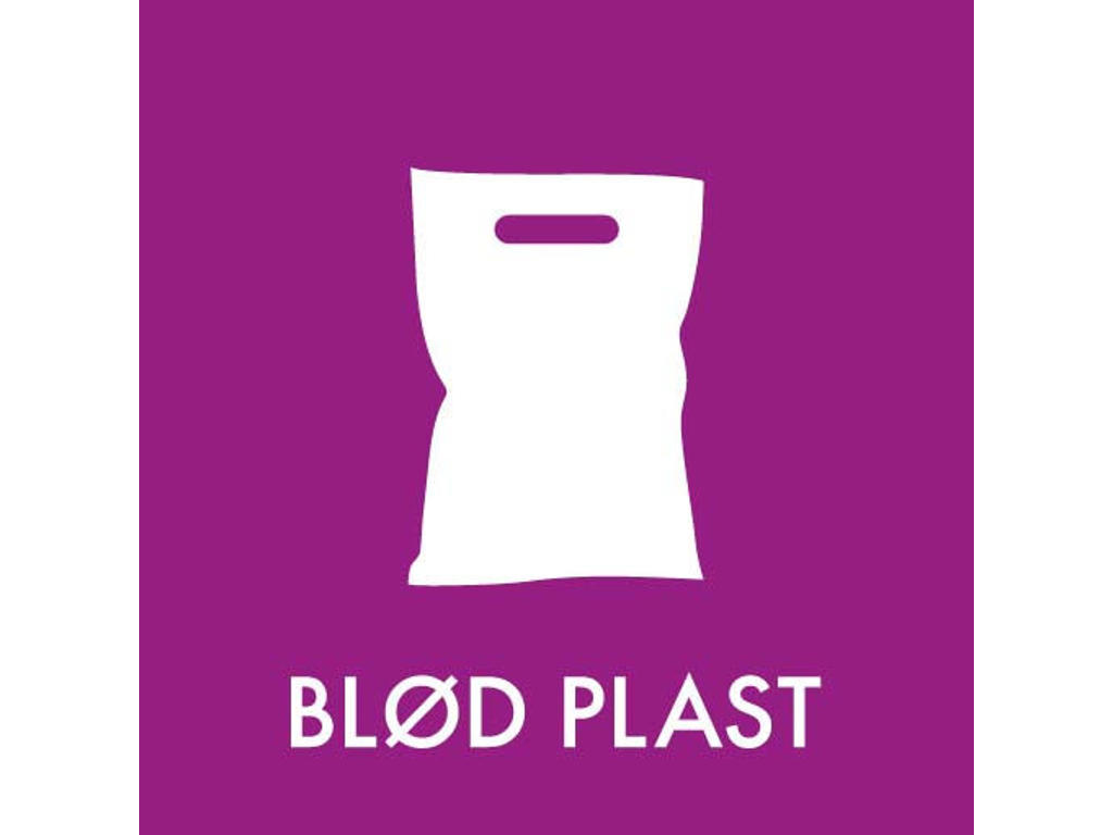 Affaldspiktogram BLØD PLAST | 12x12cm | Selvklæbende Folie  | Lyserød