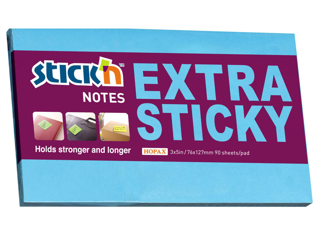 Notes Stick'N 75x127 mm. extra sticky blå