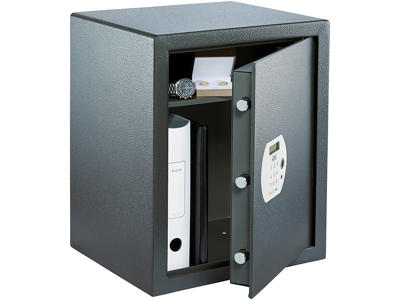 Pure-safe værdiskab, nøgle, elektronisk og fingerprint lås. 500 x 416 X 350 mm, 26 kg.