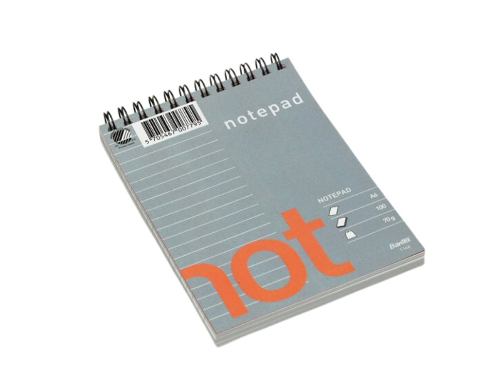 Notesblok A6 linjeret topspiral 100 ark