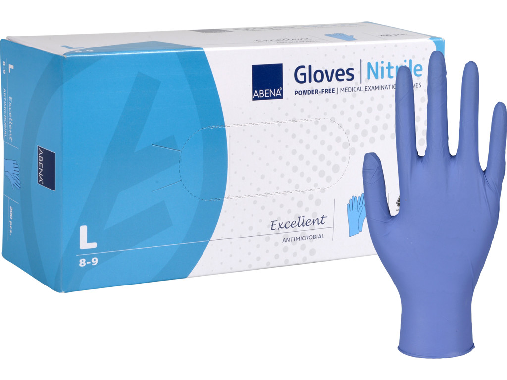 Nitrilhandske pudderfri L blå 200 stk antimikrobiel