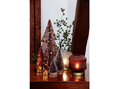 Juletræ i glas 10,5x24,5cm mat bordeaux m/10 LED lys 