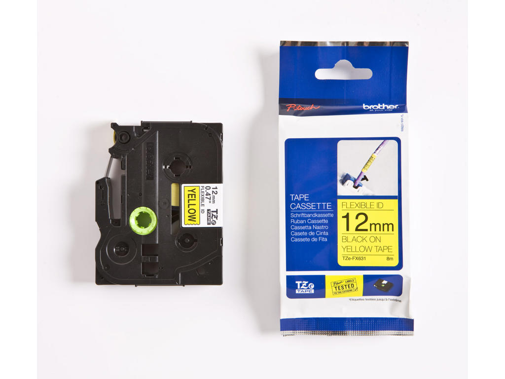 Brother tape TZeFX631 12mm sort/gul flexible 