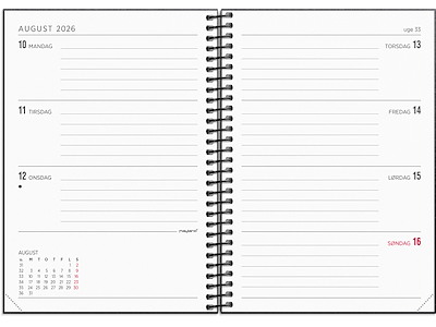 A6 ugekalender tværformat matsort genbrugskarton 2026