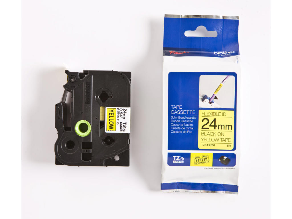 Brother tape TZeFX651 24mm sort/gul flexible 
