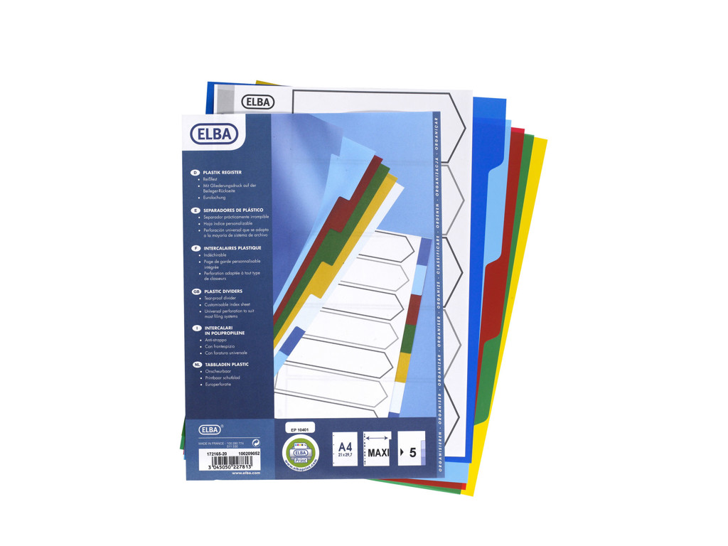 Faneblade A4+ Elba 5 delt farvet plast maxi