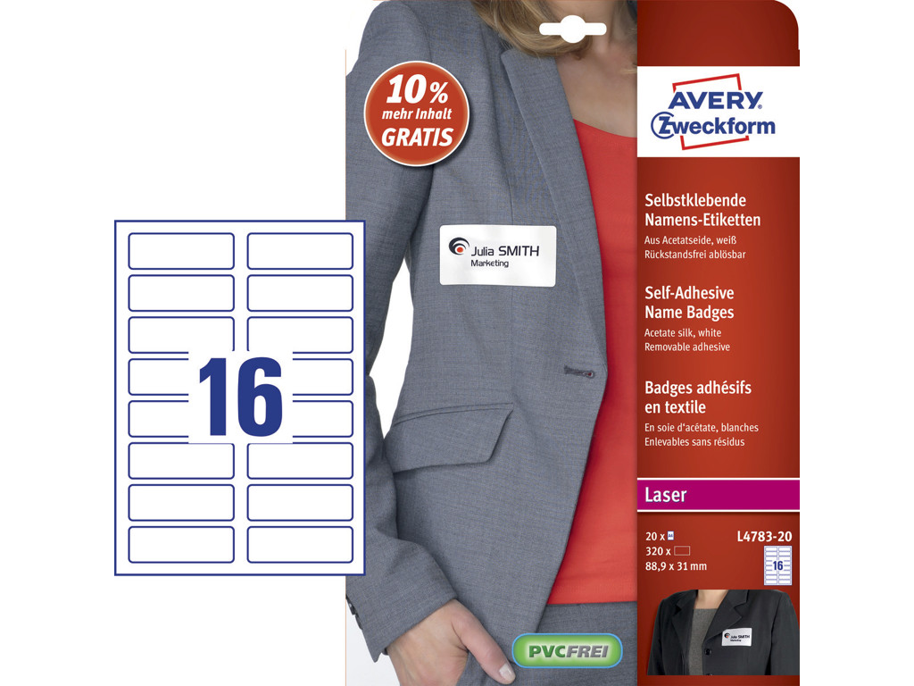 Navneskilt Avery selvklæbende L4783-20 88,9x31mm