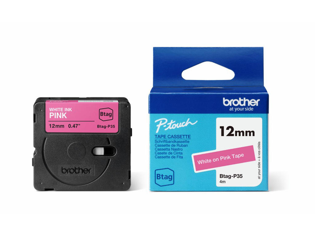 Brother BTAG-P35, 12mm hvid/pink, 4 m