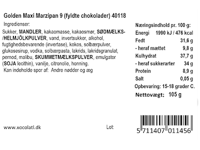 Xocolatl Golden Maxi | 9 stk. Marcipan 100g.