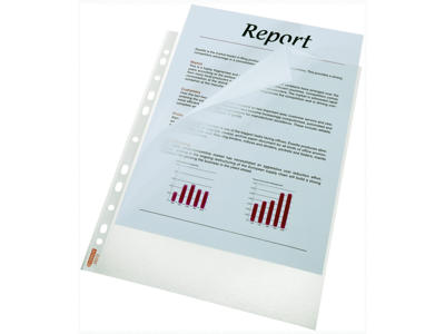 Plastlomme A4 Esselte 0,085 præg åben top+venstre 100 stk