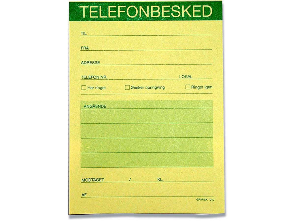 Telefonbesked GF1040 105x150mm 100 blade gul