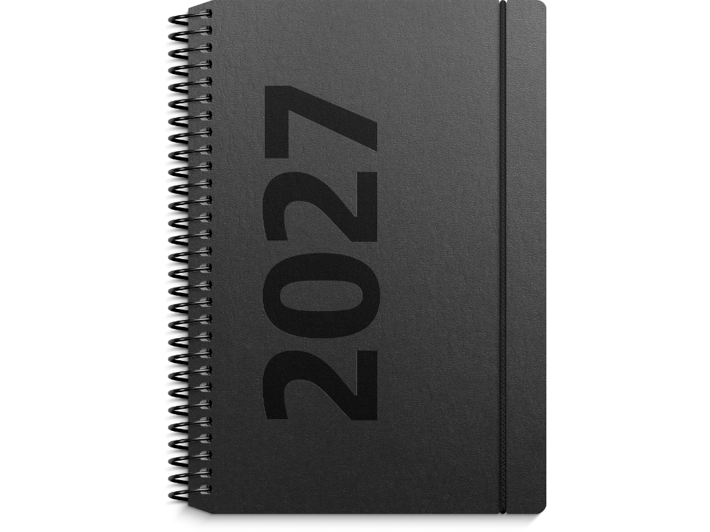 A6 ugekalender højformat matsort genbrugskarton 2027