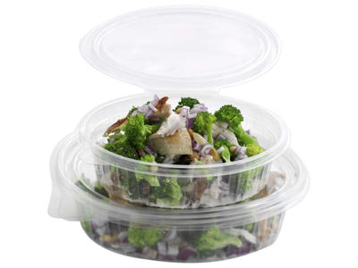 Plastbakke med hængset låg klar rPET 500 ml 50 stk