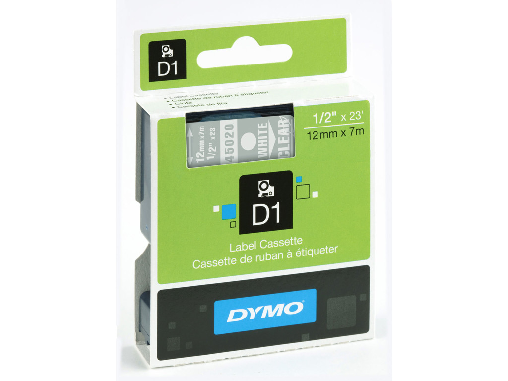 Dymo tape 45020 12mm hvid/klar