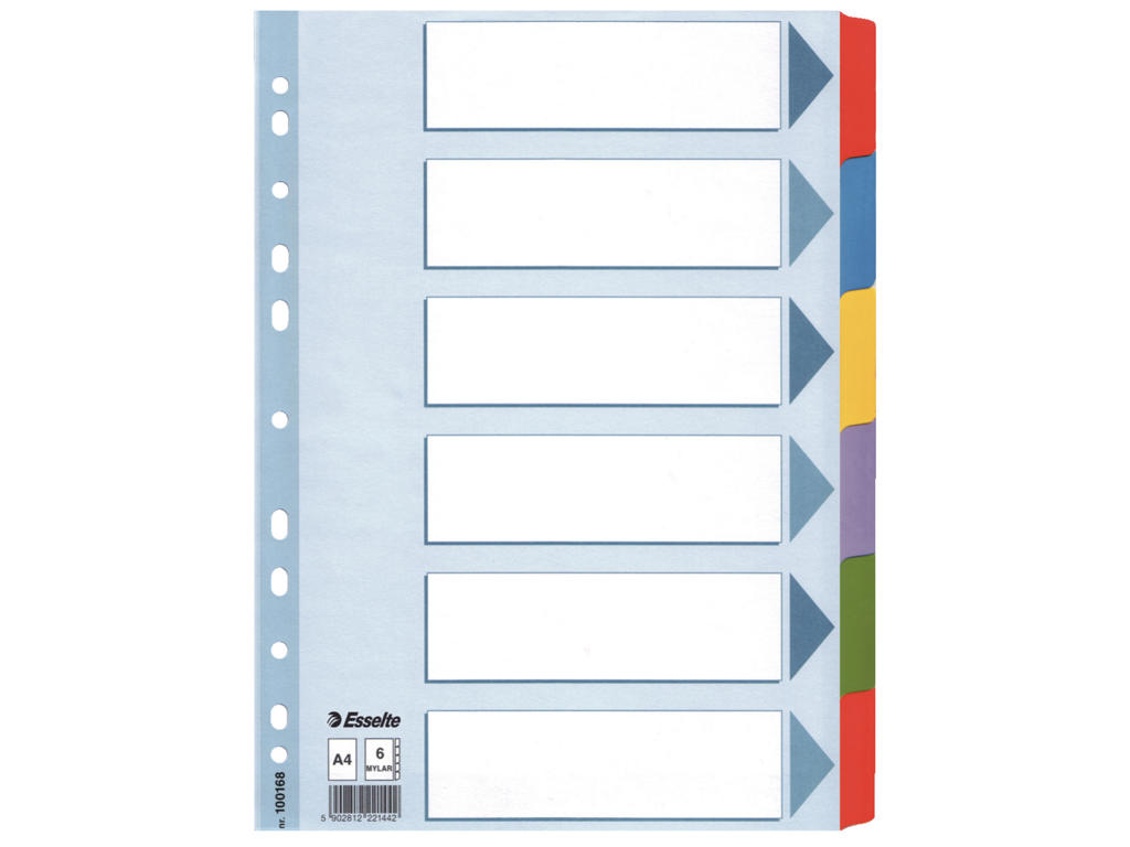 Faneblade A4 Esselte 6 delt farvet plast
