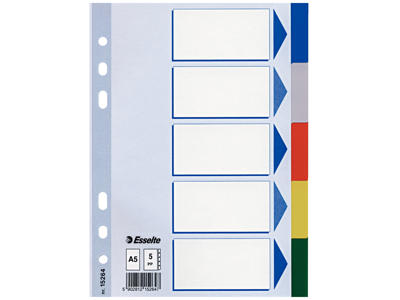 Faneblade A5 Esselte 5 delt farvet