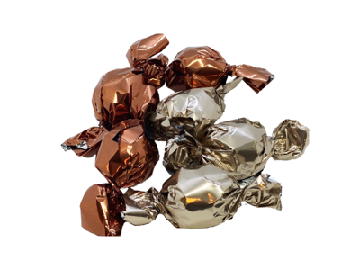 Chokoladekugler med fyld | Champagne med knas | Brun/Sølv | 1 kg