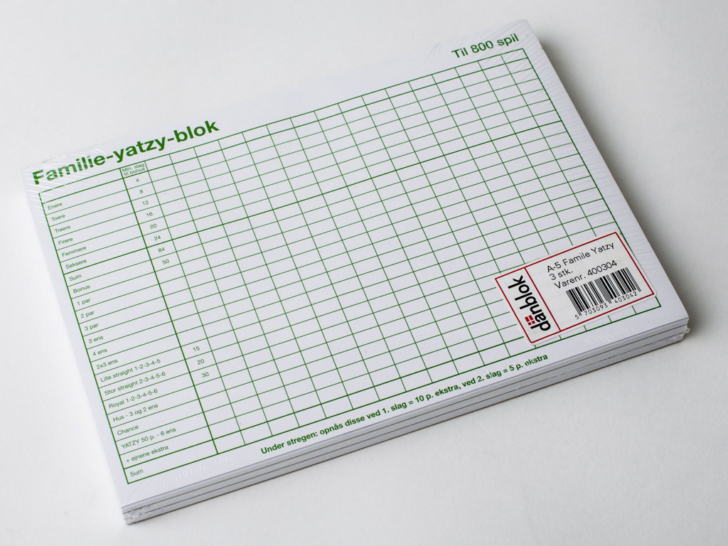Yatzyblok familie A5 3 blokke