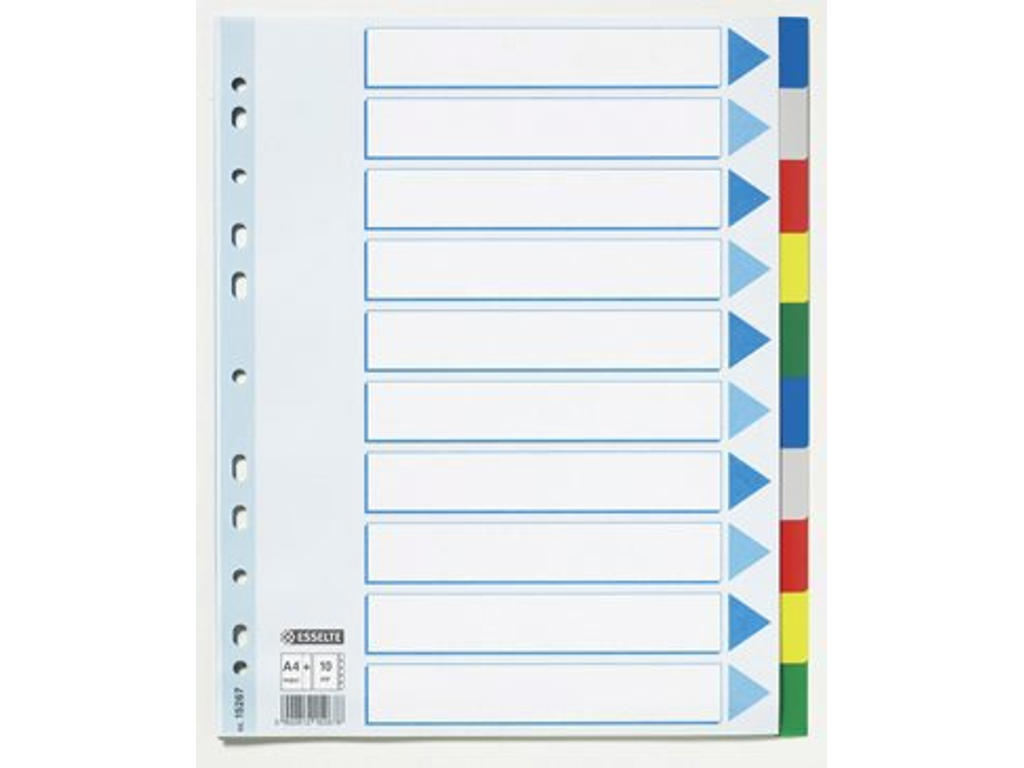 Faneblade A4+ Esselte 10 delt farvet plast maxi