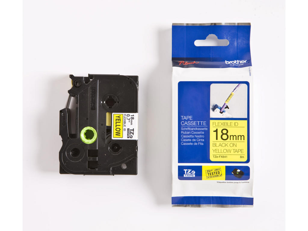 Brother tape TZeFX641 18mm sort/gul flexible 