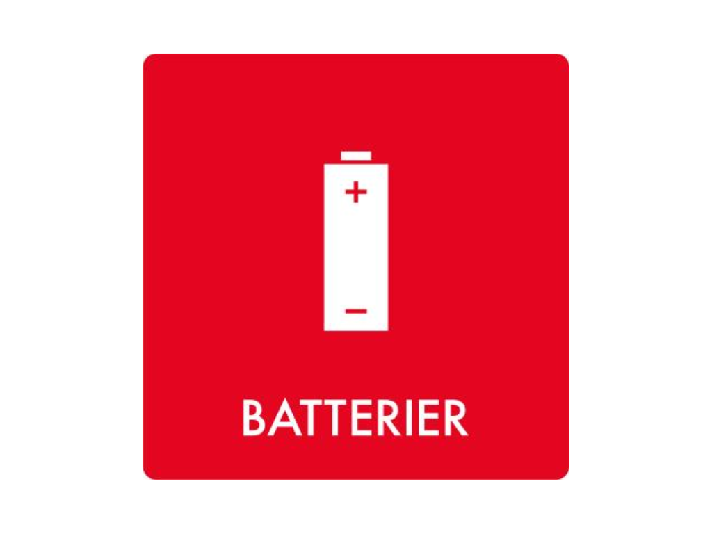 Affaldspiktogram BATTERIER | 12x12cm | Selvklæbende folie | Rød