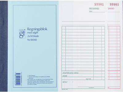Regningsblok GF10040 108x200mm med moms 2x50 blade