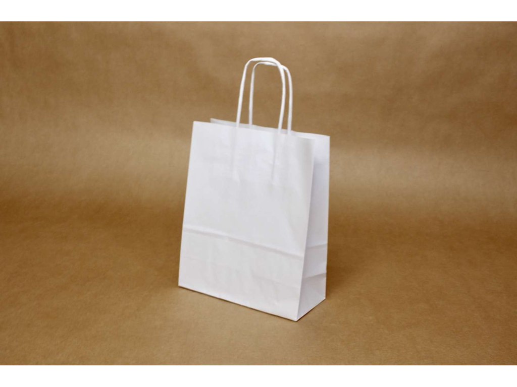 Bærepose papir hvid 180x80x220mm 4,5 liter med snoet hank 300 stk