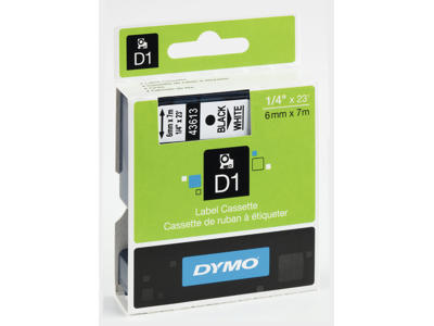 Dymo tape 43613 6mm sort/hvid 