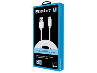 Usb kabel USB-C til USB-A hvid 2 meter