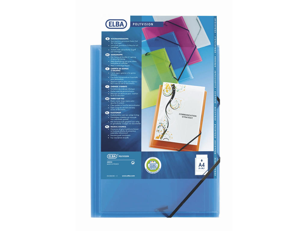 Elastikmappe A4 plast blå Elba