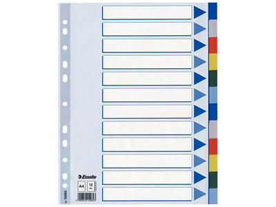 Faneblade A4 Esselte 12 delt farvet plast