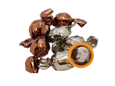 Chokoladekugler med fyld | Champagne med knas | Brun/Sølv | 1 kg
