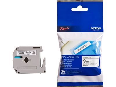 Brother tape MK221 9mm sort/hvid 