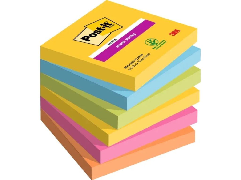 Post-it Super Sticky 76x76mm Carnival ass 6 stk (654 )