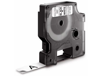 Dymo tape 12mm nylon flex sort/hvid S0718040
