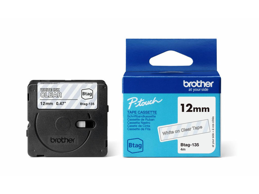 Brother BTAG-135, 12mm hvid/klar, 4 m