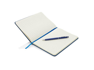 Standard hardcover PU A5 notesbog med stylus pen, marine blå