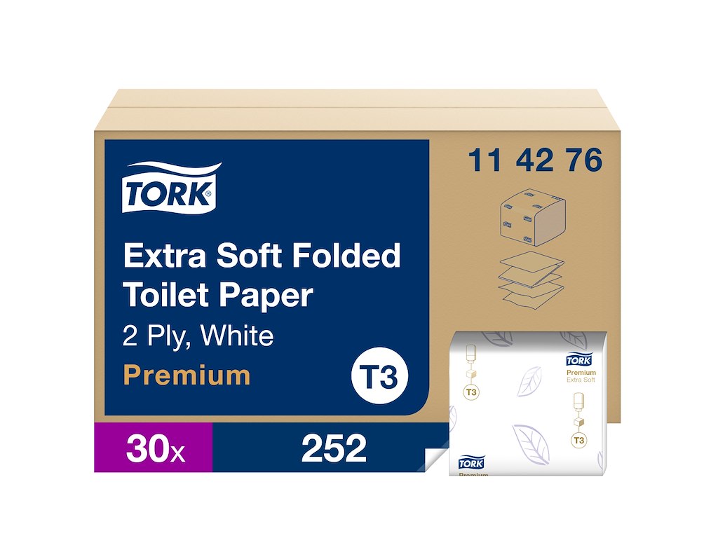 Toiletpapir Tork T3 114276 Premium 2-lags 30x252 ark