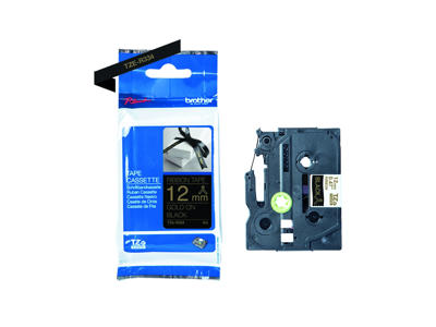 Brother tape TZeR334 12mm guld/sort satin 