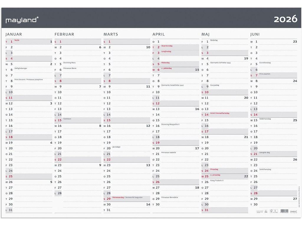 Kæmpekalender Moderne 2x6 mdr. papir rør 2026