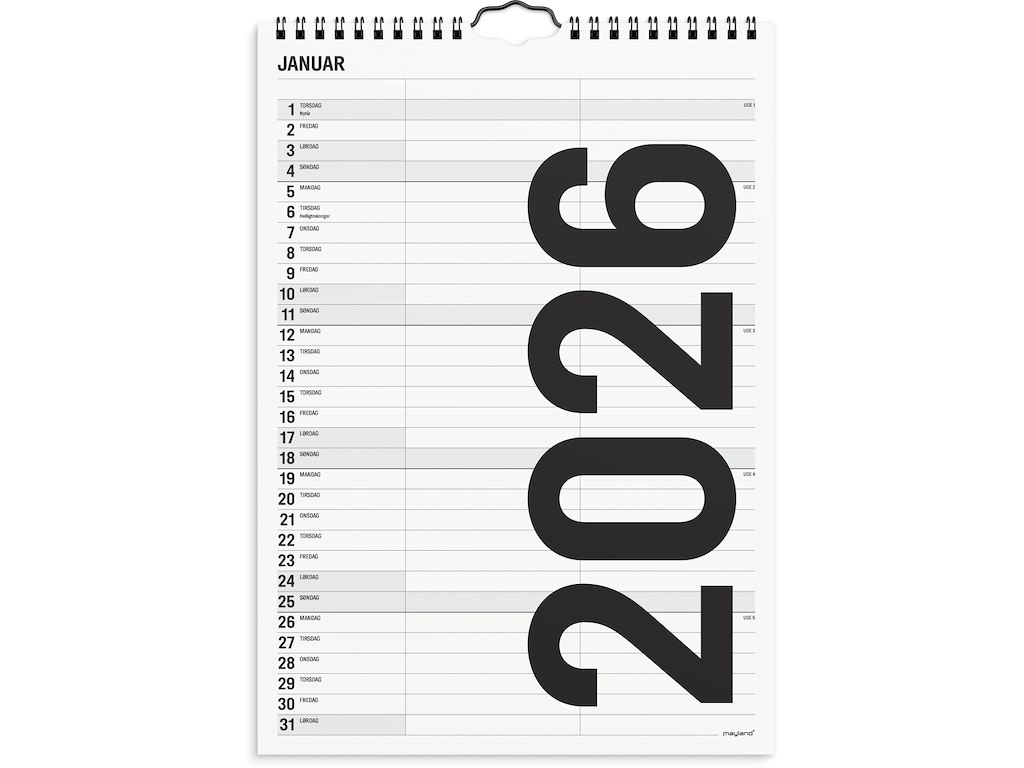 Familiekalender Black and white 2 kol. 2026